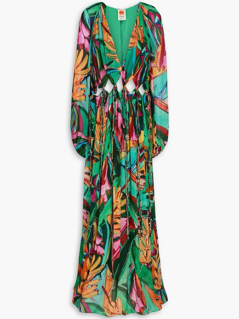 RARE NEW 🍌🌴 FARM Rio Banana Foliage Multicolor Tropical-Print Cutout Maxi Dress